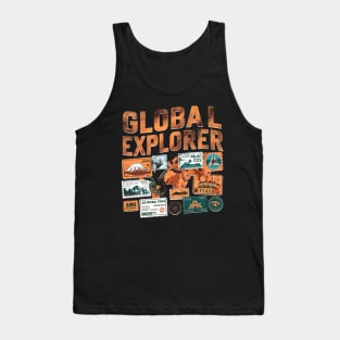 Global Explorer Vintage Travel Stamp Collector Tank Top